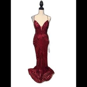 NWT Dancing Queen Burgundy Sequin Gown size XS Mermaid Bodycon Prom Formal Party